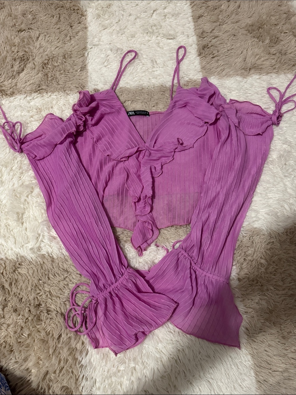 Zara Pink Ruffle Off-Shoulder Crop Top - Picture 3 of 6